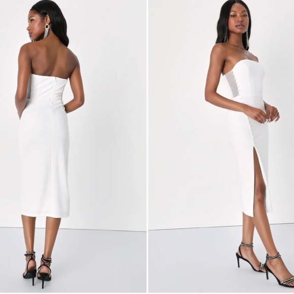 LULUS Bridal Bachelorette Engagement Bridal Shower Sexy Strapless Midi Dress - Picture 6 of 6